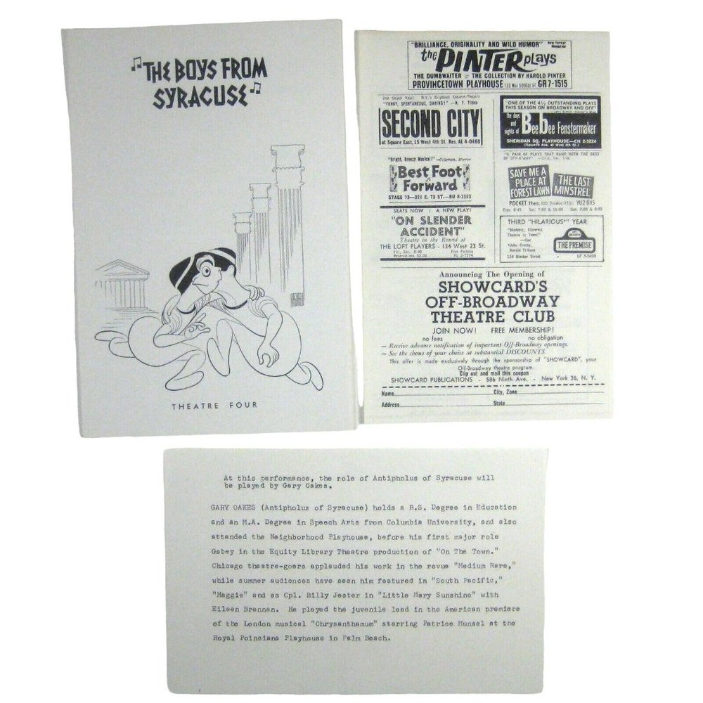 Boys from Syracuse Program Theatre Four Shakespeare Comedy Errors 1963 Damon